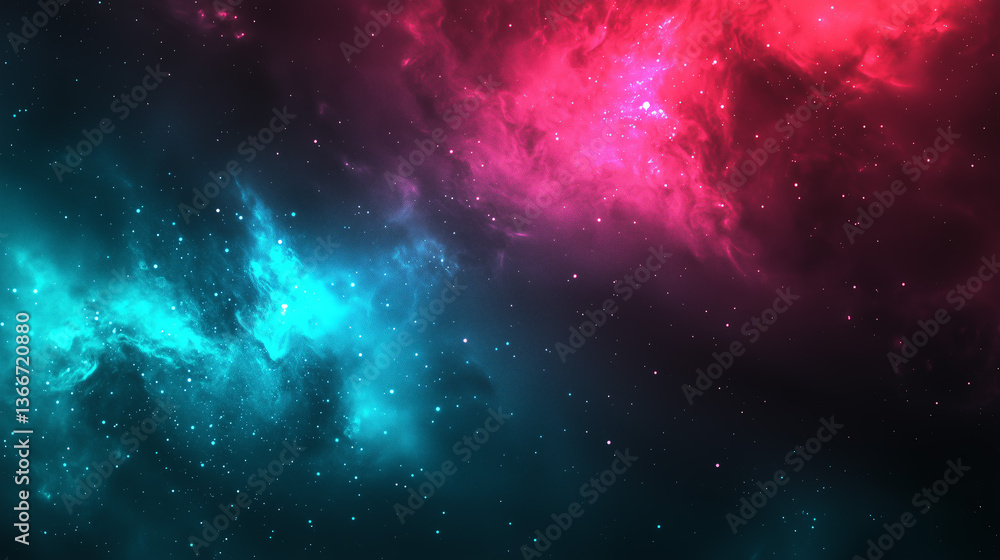 Fototapeta premium Cosmic Nebula Vibrant Pink and Teal Space Cloudscape