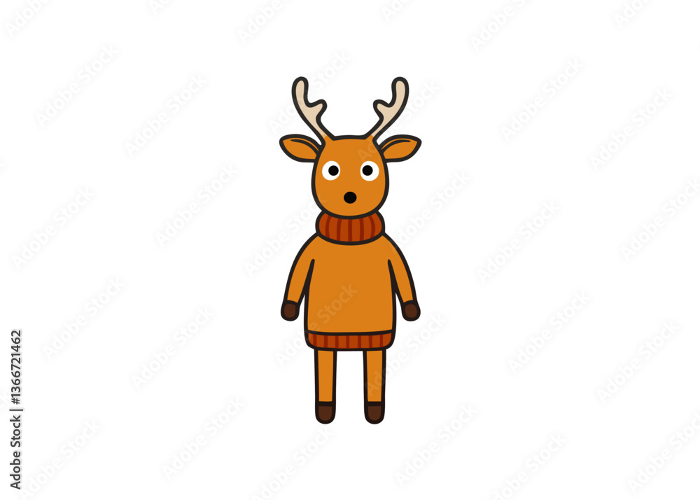 Fototapeta premium Cute Cartoon Reindeer in Christmas Sweater – Vector Illustration, Clipart & Line Art, ute Christmas reindeer in a festive sweater – vector illustration, perfect for digital products & prints.