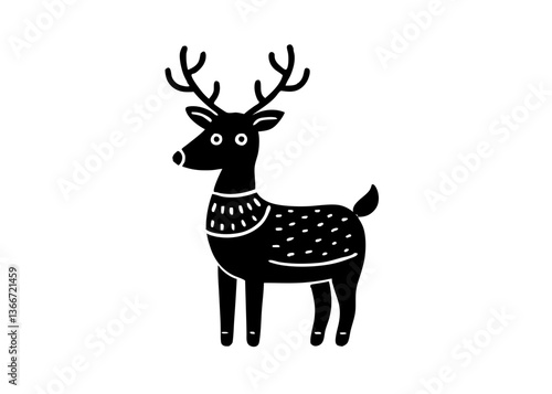 Cute Cartoon Reindeer in Christmas Sweater – Vector Illustration, Clipart & Line Art, ute Christmas reindeer in a festive sweater – vector illustration, perfect for digital products & prints.