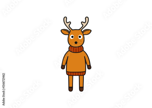 Cute Cartoon Reindeer in Christmas Sweater – Vector Illustration, Clipart & Line Art, ute Christmas reindeer in a festive sweater – vector illustration, perfect for digital products & prints.