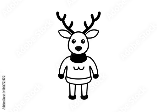 Cute Cartoon Reindeer in Christmas Sweater – Vector Illustration, Clipart & Line Art, ute Christmas reindeer in a festive sweater – vector illustration, perfect for digital products & prints.