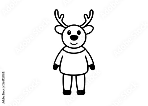 Cute Cartoon Reindeer in Christmas Sweater – Vector Illustration, Clipart & Line Art, ute Christmas reindeer in a festive sweater – vector illustration, perfect for digital products & prints.