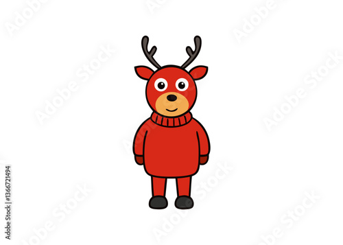 Cute Cartoon Reindeer in Christmas Sweater – Vector Illustration, Clipart & Line Art, ute Christmas reindeer in a festive sweater – vector illustration, perfect for digital products & prints.