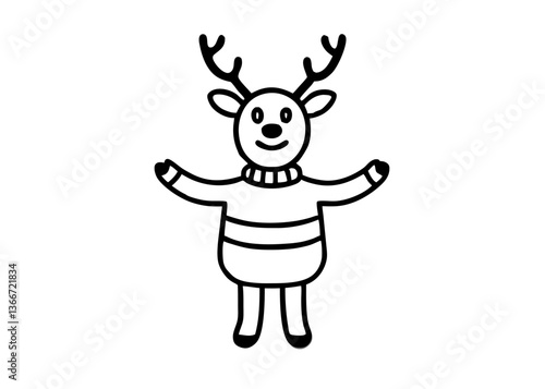 Cute Cartoon Reindeer in Christmas Sweater – Vector Illustration, Clipart & Line Art, ute Christmas reindeer in a festive sweater – vector illustration, perfect for digital products & prints.