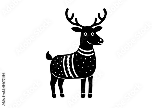 Cute Cartoon Reindeer in Christmas Sweater – Vector Illustration, Clipart & Line Art, ute Christmas reindeer in a festive sweater – vector illustration, perfect for digital products & prints.