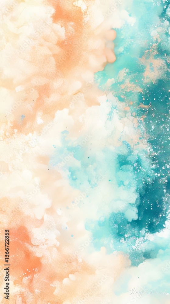 Fototapeta premium Abstract Water Painting with Turquoise and Peach Swirls of Color