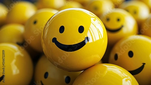 Bright yellow smiley faces arranged in a playful display, creating a cheerful and vibrant atmosphere perfect for any festive occasion