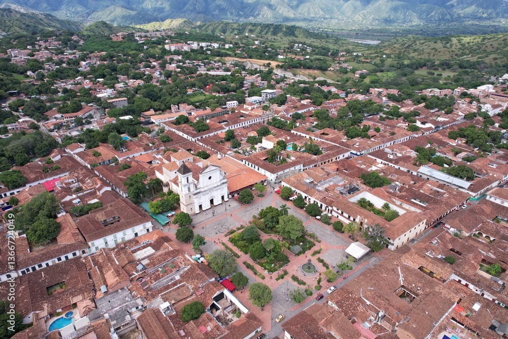 Fototapeta premium Santa Fe de Anquioquia Town, aerial view drone