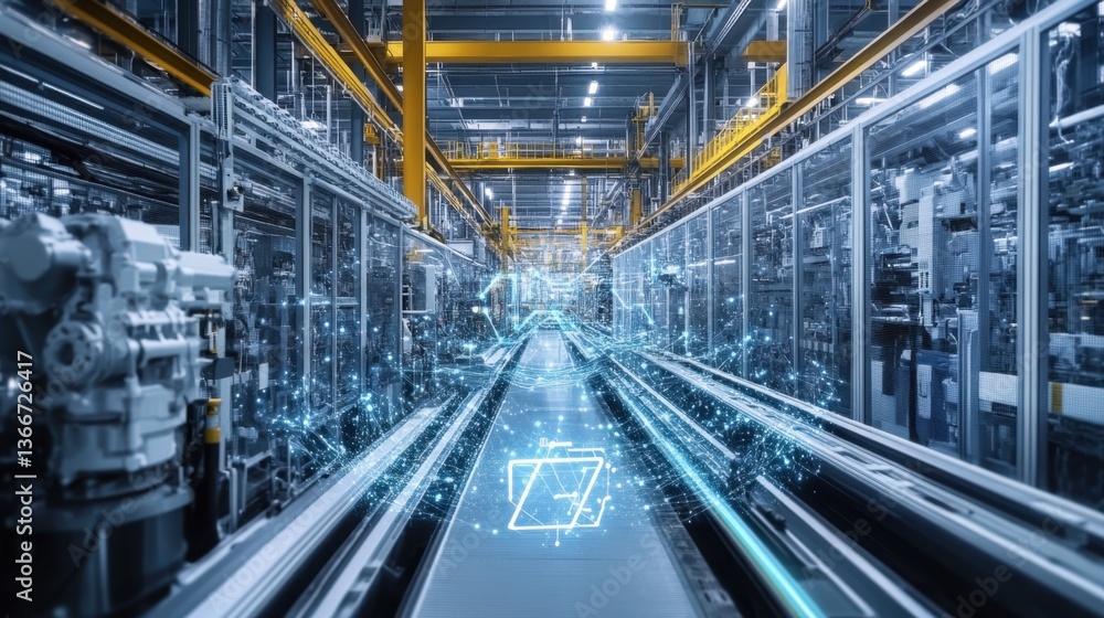 Fototapeta premium A network of interconnected smart sensors optimizing factory efficiency.