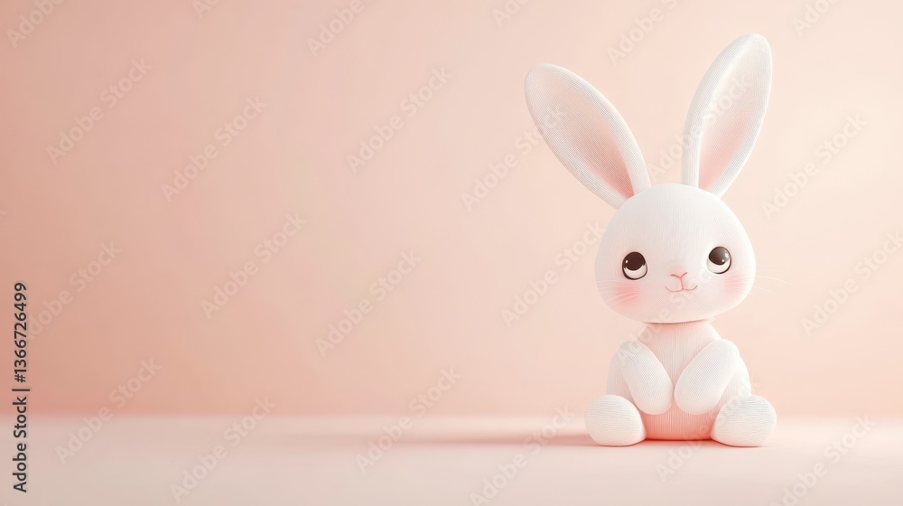 Fototapeta premium Adorable Knitted White Bunny Rabbit on Pink Background