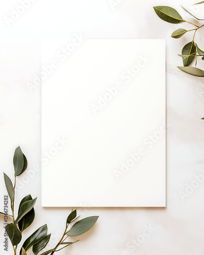 Minimalistic Stationery Mockup: Blank Paper and Greenery for Nature-Inspired Design 