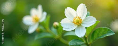 Delicate white petals unfurl on a waxflower bush, spring, white flowers, garden