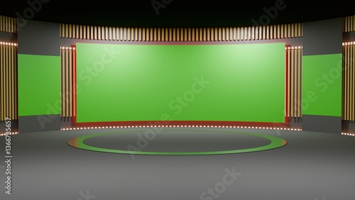 3D Virtual TV Studio News, Backdrop For TV Shows .TV On Wall.3D Virtual News Studio Background,3d illustration