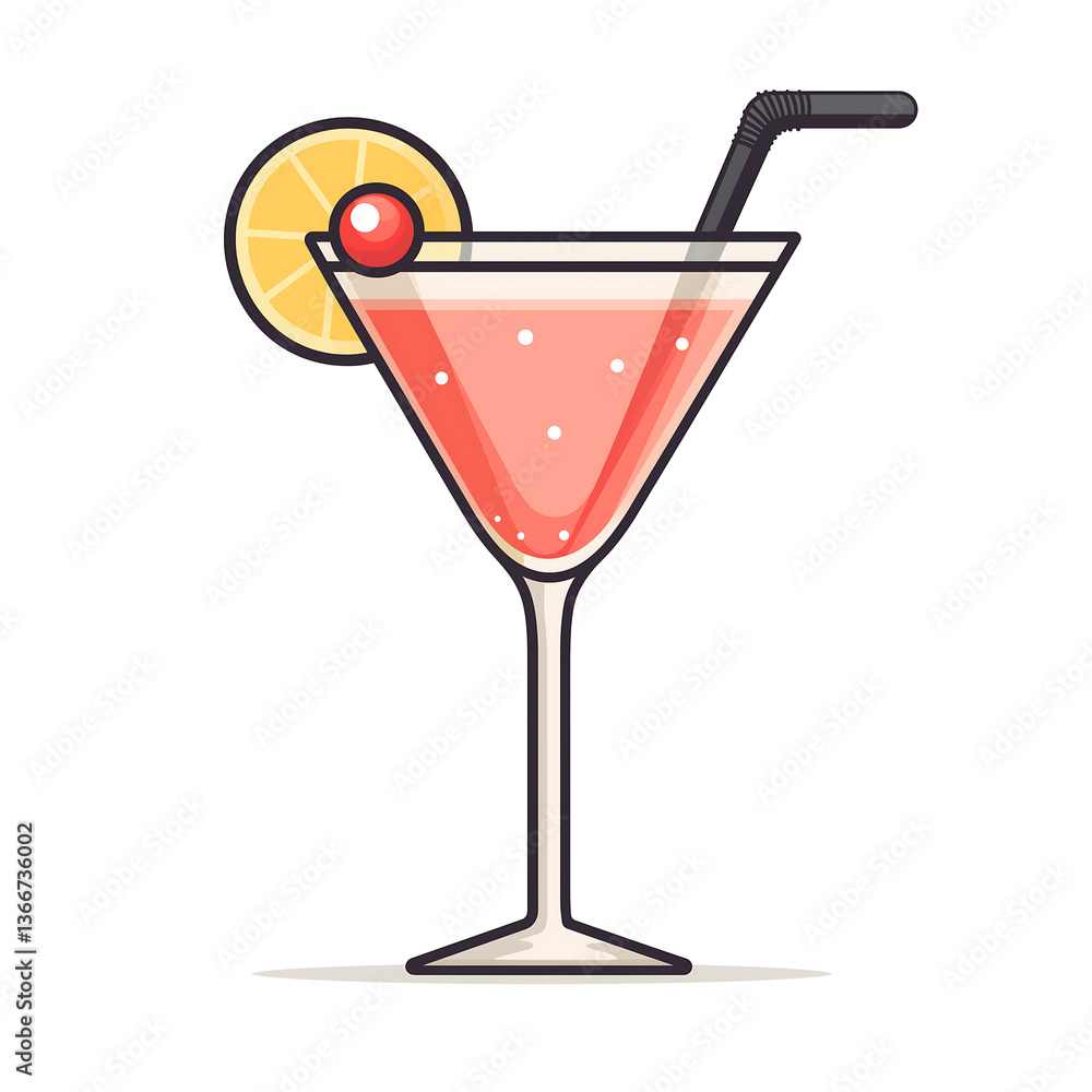 Refreshing Summer Cocktail: Tropical Strawberry Martini with Garnish and Lemon Zest | Vibrant Party Drink Illustration Refreshing Summer Cocktail: Tropical Strawberry Martini with Garnish and Lemon Zest | Vibrant Party Drink Illustration