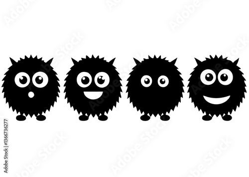 Funny Furry Blue Monster Cartoon Vector Illustration with White Background – Cute and Playful Design, Funny furry blue monster vector illustration, perfect for cartoons, clipart, and playful designs