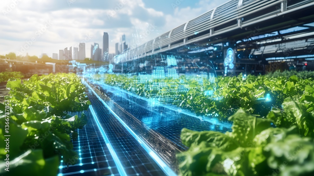 Naklejka premium Ai-powered self-sustaining smart farm revolutionizes urban agriculture