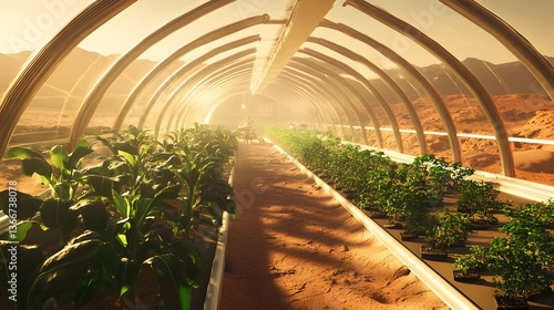 Hydroponic farming greenhouse on mars futuristic agriculture space environment innovative design