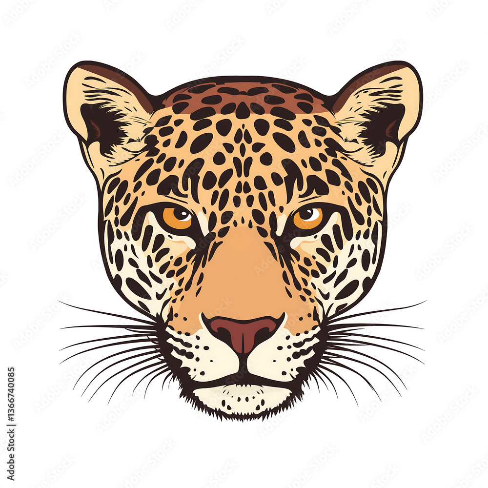 Obraz premium Leopard Animal Head Illustration: Detailed Wildlife Portrait of Big Cat with Patterned Fur
