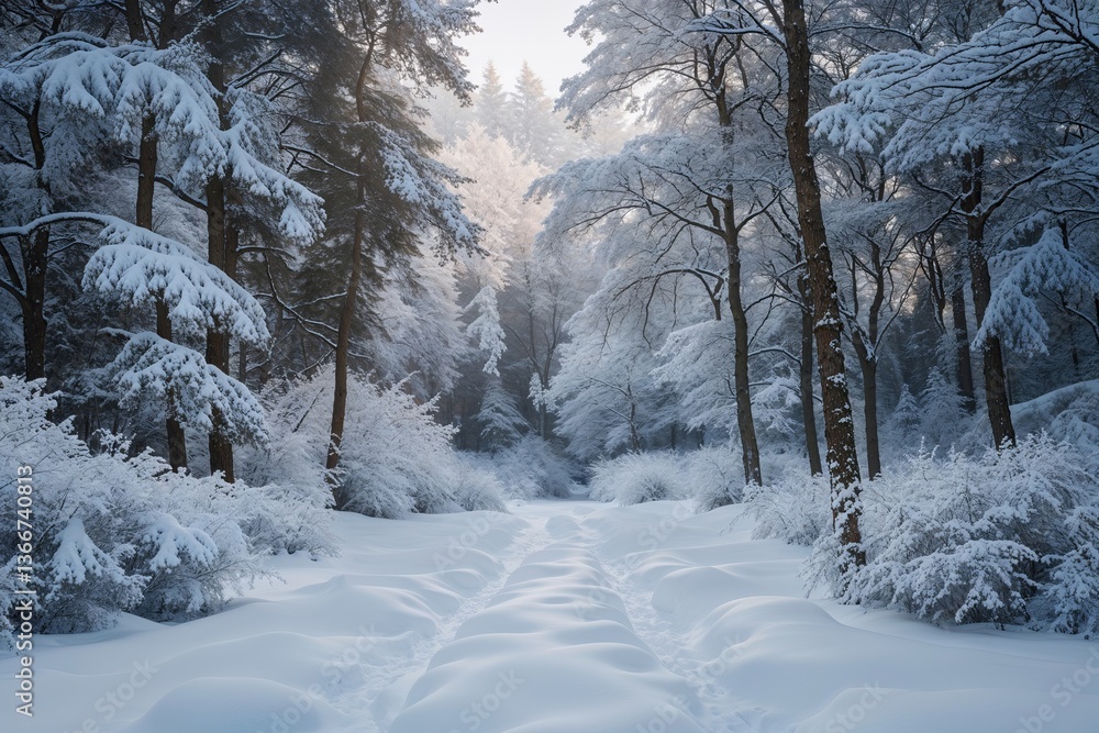 Soft Snow-Draped Winter Wonderland Forest Scenery Soft Snow-Draped Winter Wonderland Forest Scenery