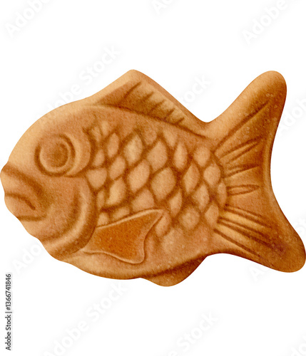 golden brown fish shaped cookie with detailed texture and design, perfect for snacks or desserts. Enjoy its delightful crunch and sweet flavor!