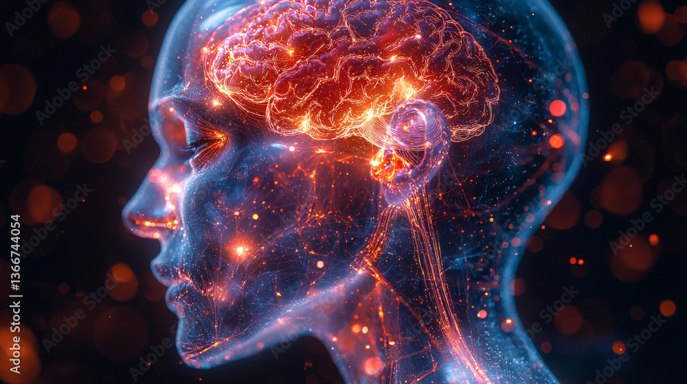 Futuristic 3D Holographic Skull with Glowing Blue Neural Pathways Futuristic 3D Holographic Skull with Glowing Blue Neural Pathways