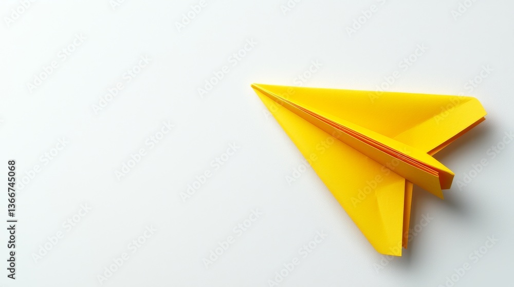 Bright yellow paper airplane on a clean white background Bright yellow paper airplane on a clean white background