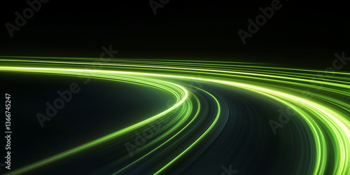 green gradient speed light motion blur effect on black background,blank green speed glowing lines for design banner poster wallpaper with copy space