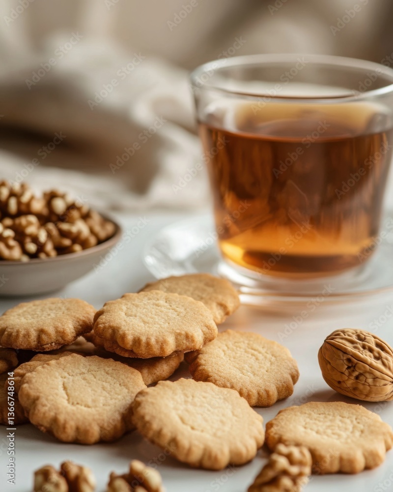 Enjoying Tea with Cookies and Walnuts a Cozy Food Photography Moment Enjoying Tea with Cookies and Walnuts a Cozy Food Photography Moment