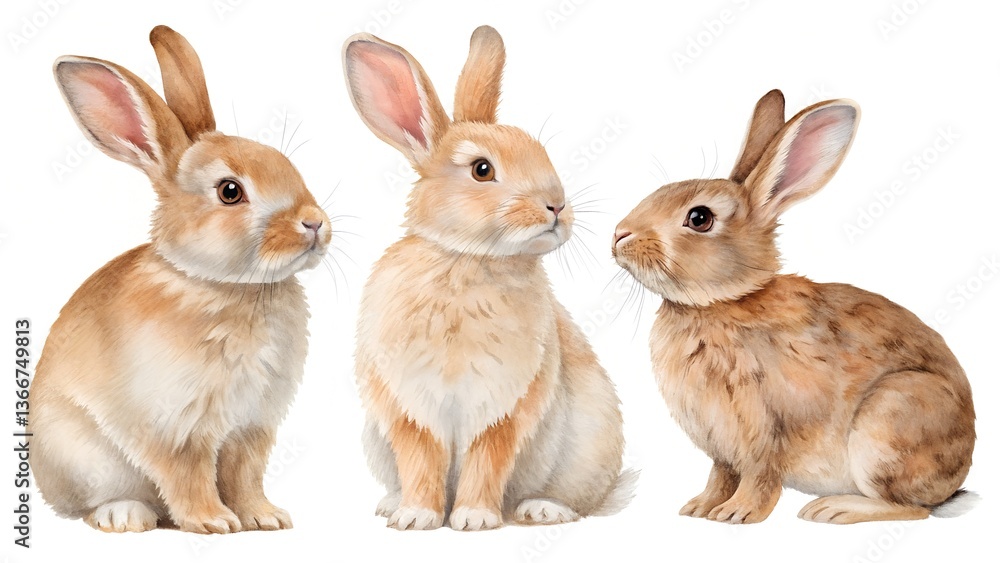 Obraz premium Tree rabbits on white background.