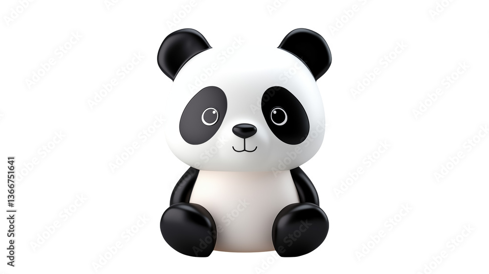 Fototapeta premium A cartoon panda toy sitting against a black background