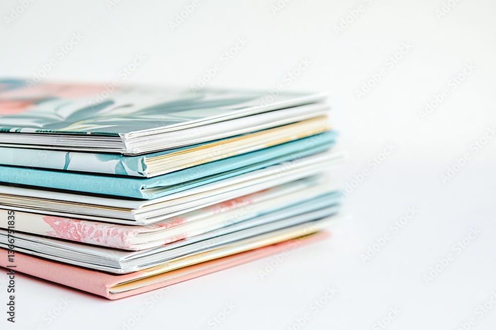 Stylish stack of summer fashion magazines showcasing seasonal trends Stylish stack of summer fashion magazines showcasing seasonal trends