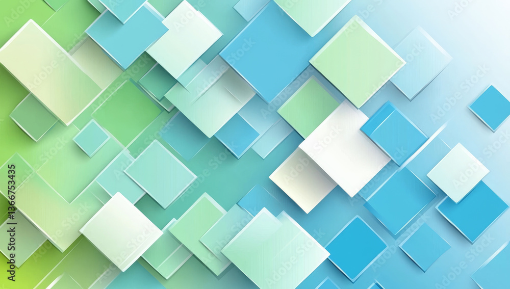 Abstract background featuring layered squares in shades of blue and green, creating modern and vibrant design Abstract background featuring layered squares in shades of blue and green, creating modern and vibrant design