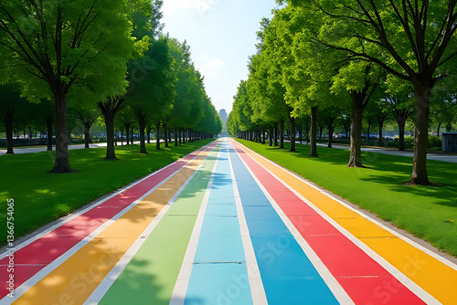 Wallpaper Mural colorful bicycle lane running through a park, surrounded by greenery Torontodigital.ca