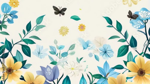 Spring Blue Flower Floral Background Illustration - Colorful Nature Design