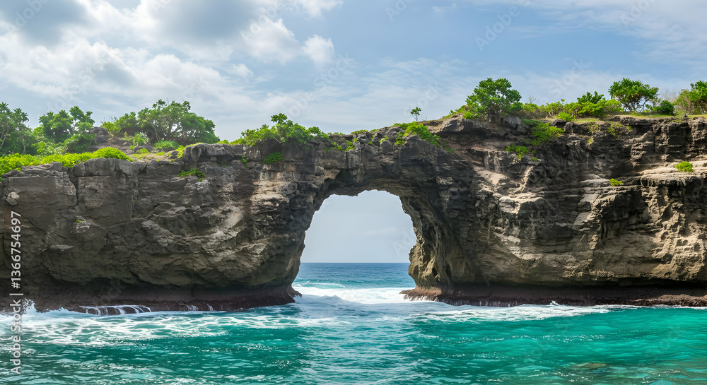 Naklejka premium Ocean Arch Rock Formation Tropical Island Seascape