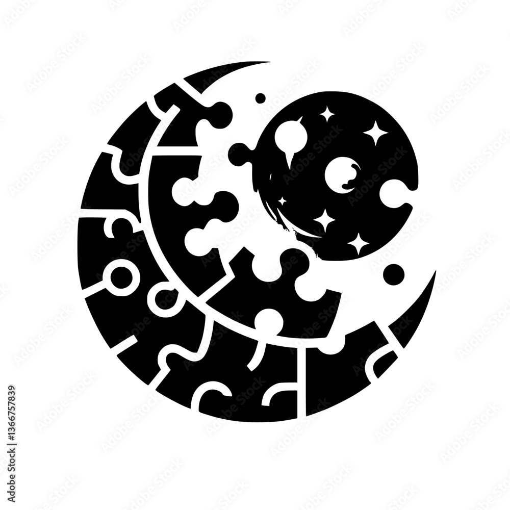 Celestial Puzzle: Cosmic Swirl in Crescent Embrace
