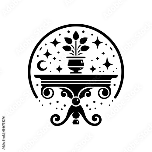 Celestial Altar: Mystical Plant & Starry Night