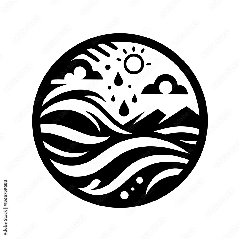 Obraz premium Black and White: Weather and Landscape Circle Icon