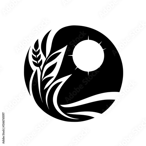 Harmony: Wheat, Sun, & Fields - Monochrome Circle Design