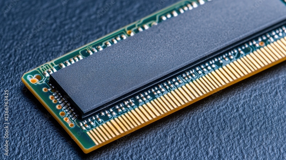 Detailed view of a compact RAM module showcasing intricate design and colorful components Detailed view of a compact RAM module showcasing intricate design and colorful components