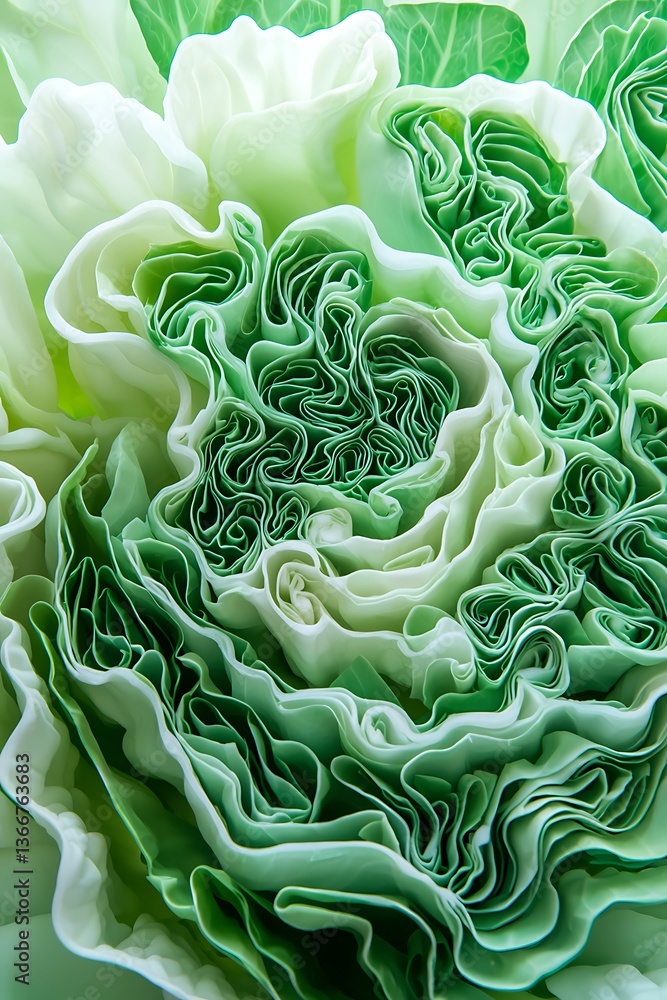 Freshly cut cabbage showcasing its vibrant green layers under natural light. Freshly cut cabbage showcasing its vibrant green layers under natural light.