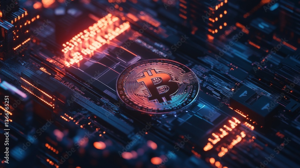 Obraz premium A digital asset manager developing AI powered crypto asset backed loan systems, futuristic financial center with real-time collateral tracking, High-tech style