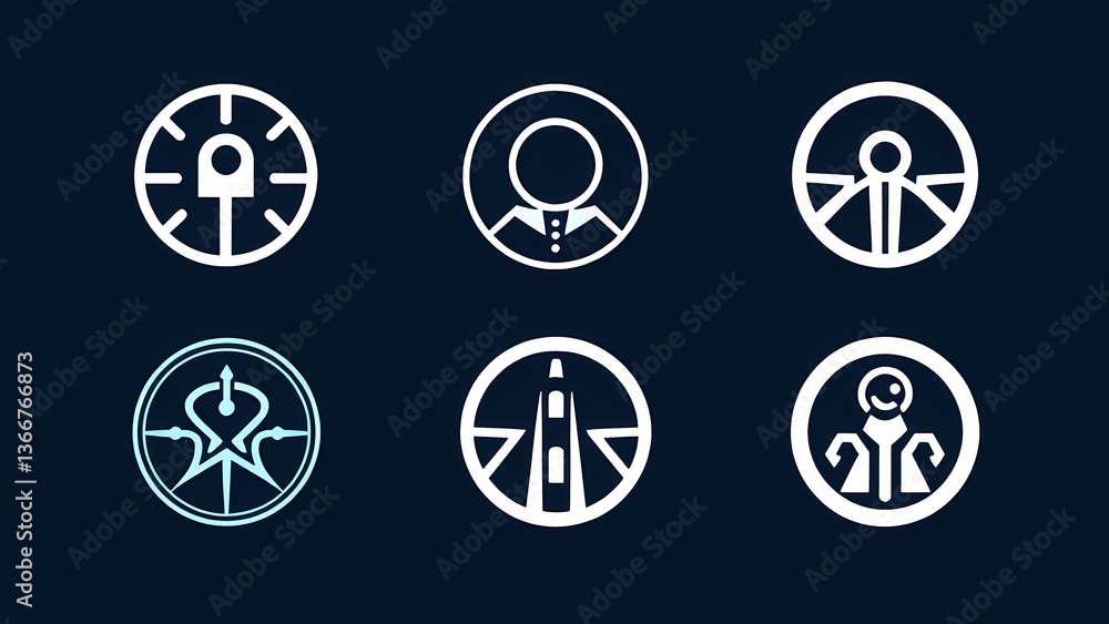 Modern Icons on Dark Background Representing Various Concepts and Ideas Modern Icons on Dark Background Representing Various Concepts and Ideas