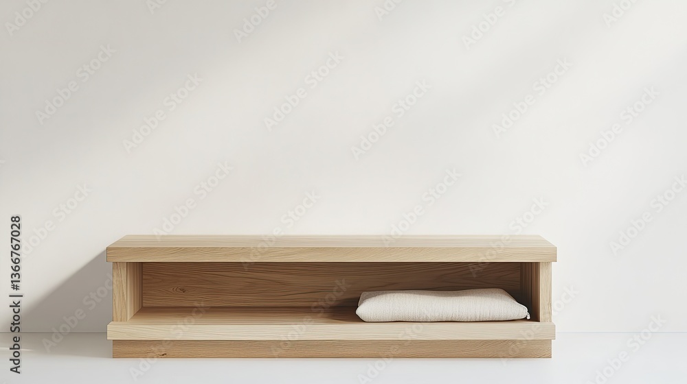 A minimalist entryway bench in oak wood with a built-in storage compartment A minimalist entryway bench in oak wood with a built-in storage compartment