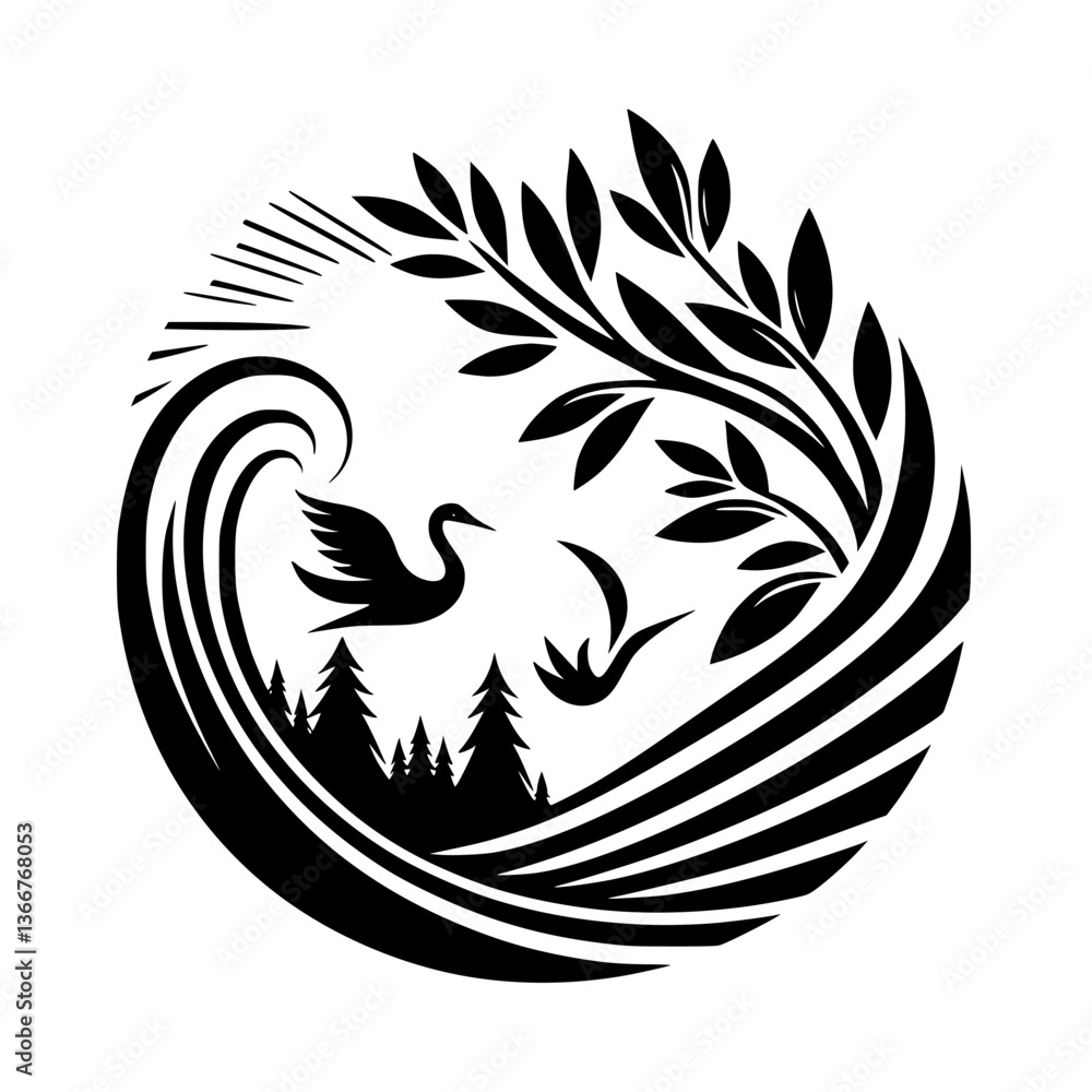Obraz premium Circle of Life: Black and White Nature Illustration