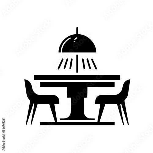 Modern Dining Silhouette: Table, Chairs, and Overhead Lighting