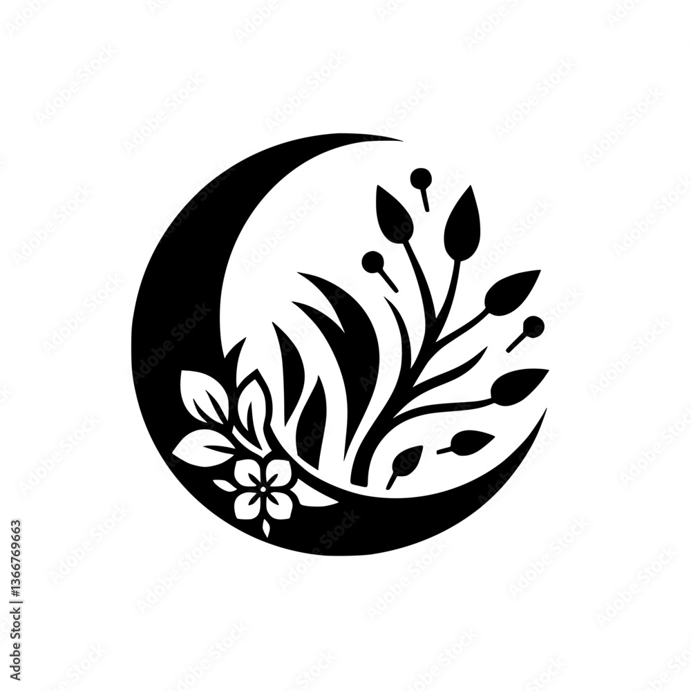 Fototapeta premium Lunar Bloom: A Minimalist Botanical Emblem
