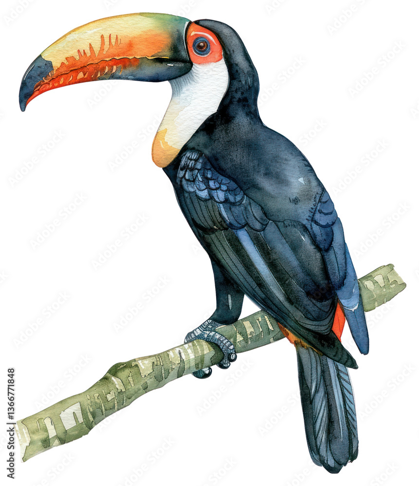Fototapeta premium PNG An isolated toucan illustration watercolor nature.