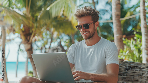 Remote Work Bliss: A man wo...