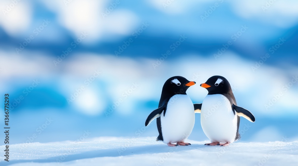 Obraz premium Penguins showing affection against a snowy landscape 